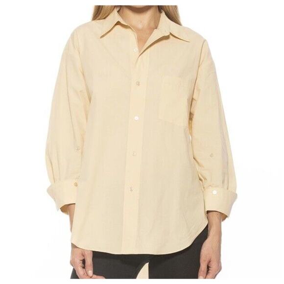 NWT Alexia Admor Amber Shirt Yellow Button Classic Cotton Top Women's Size M - Picture 1 of 9